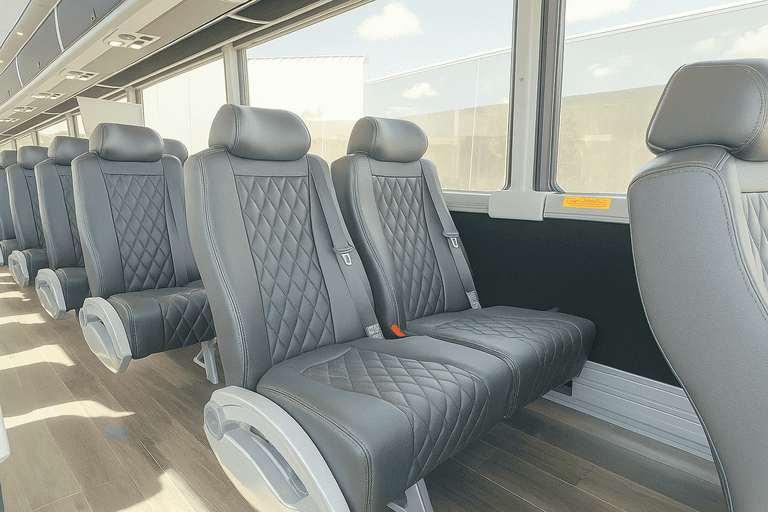 interior of Minneapolis Minibus Company charter bus